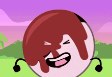 a cartoon drawing of a ball with chocolate sauce on it 's face