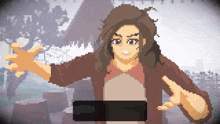 a pixel art drawing of a woman with a black box in the middle of her chest