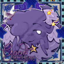 a good morning greeting card with a purple elephant