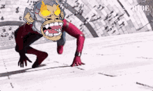 a cartoon of a monkey in a superhero costume is crawling on the ground