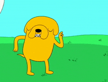 a cartoon dog pointing at something in a grassy field