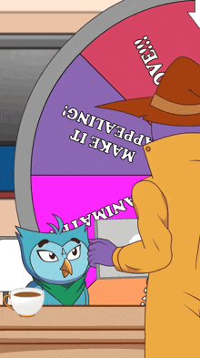 a cartoon drawing of a man and an owl with the words make it appealing written on it