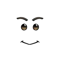 a close up of a cartoon face with brown eyes and a smile on a white background .