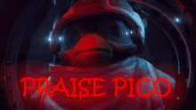 a red sign that says praise pico in red