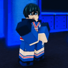 a cartoon character is wearing a blue shirt with the word pxg on it