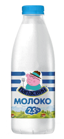 a bottle of milk has a peppa pig on the label