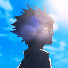 a close up of a person 's face with the sun shining through their hair