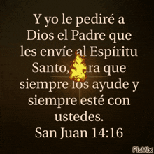 a quote from san juan 14:16 with a picture of a fire