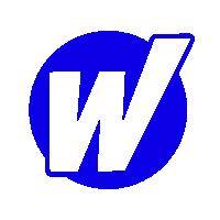 a blue circle with a white letter w in it
