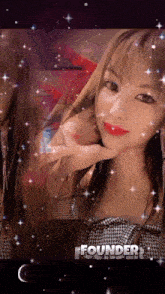 a woman 's face is surrounded by stars and the word founder is on the bottom