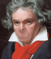 a portrait of beethoven wearing a red scarf