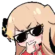 a pixel art illustration of a girl wearing sunglasses and a crown .