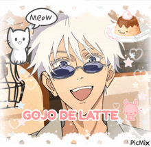 a picture of a man with sunglasses and the words gojo de latte on the bottom