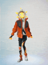 a cartoon character with a yellow face on his head is dancing