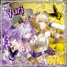 a picture of two anime girls with the name yuri written above them