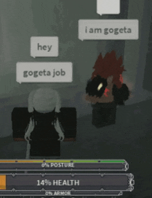 a screenshot of a video game where a character says hey gogeta job