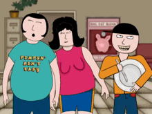 a cartoon of three people with one wearing a shirt that says pimpin ain t easy