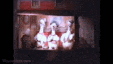 three cartoon ducks standing in front of a window with mousesteps.com written on the bottom right