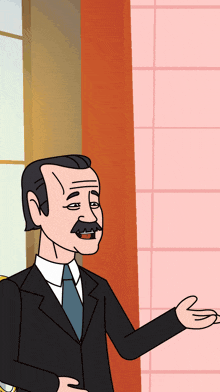 a cartoon of a man in a suit with a mustache