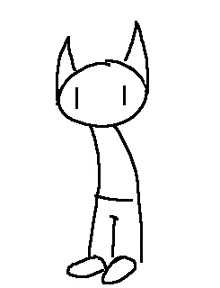 a black and white drawing of a cat with horns walking on a white background