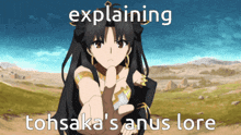 a picture of a girl with the words explaining tohsaka 's anus lore on it