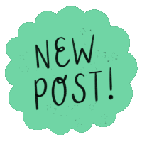 a green sticker that says " new post " on a white background
