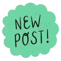 a green sticker that says " new post " on a white background