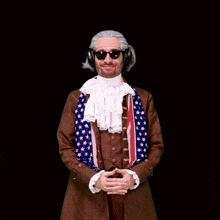 a man in a historical costume is wearing sunglasses