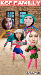 a poster for the ksf family shows a group of dolls with their faces on them