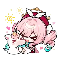 a girl with pink hair is hugging a unicorn with a crown on its head
