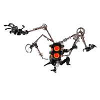 a computer generated image of a spider with red eyes on a white background .
