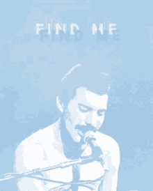 a man with a mustache singing into a microphone with the words find me above him