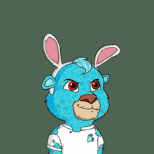 a cartoon drawing of a blue bear with bunny ears
