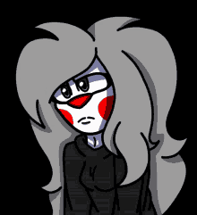 a cartoon drawing of a girl with gray hair and red spots on her face
