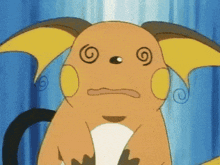 a close up of a cartoon character with a swirl around his eyes