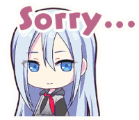 a cartoon of a girl with long white hair saying sorry