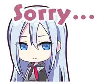 a cartoon of a girl with long white hair saying sorry