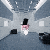a cartoon of a girl wearing a top hat and glasses