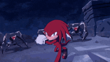 a cartoon character named knuckles the echidna is fighting a spider