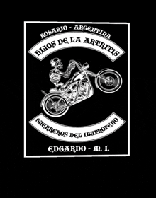 a poster with a skeleton riding a motorcycle that says rosario argentina hijos de la artritis