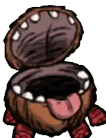a cartoon character with its mouth open and its tongue out .