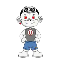 a cartoon character with a u on his shirt