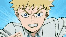 a cartoon drawing of a man with a blue eye