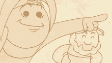 a cartoon drawing of a man pointing at another man