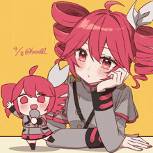a drawing of a girl with red hair and a smaller girl with pink hair and the date 41/8