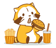 rascal raccoon eating burger