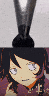 a cartoon of a girl with a surprised look on her face next to a close up of a hammer