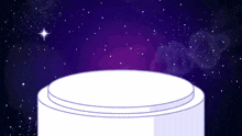 a white cylinder with a purple background and a star in the sky