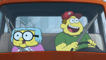 a man and a woman are sitting in a car with their seat belts on