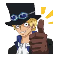 a cartoon character wearing a top hat and goggles is giving a thumbs up